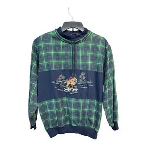 Vintage Bonnie Blair Equestrian Plaid Pullover Sweatshirt Medium Preppy